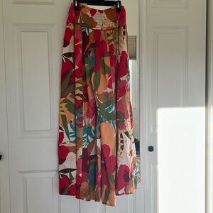 Wide Leg Tropical Print Palazzo Pants - Pink Multi